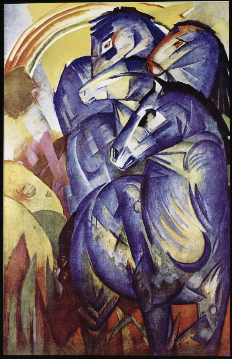 „Turm der blauen Pferde“ (1913) von Franz Marc (Das Gemälde ist seit 1945 verschollen)